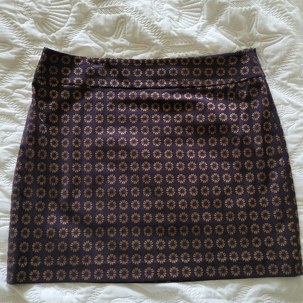 LOFT Navy Pencil Skirt with Tan Floral Pattern